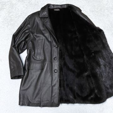 《希少！極稀品》GUCCI グッチ レザー ミンクファー リバーシブル コート ジャケット 本革 毛皮 メンズ XL相当 ブラック ヴィンテージ 