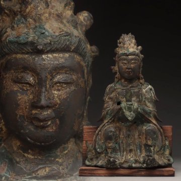 GA170 時代 銅鍍金「観音菩薩坐像」木台付 全高29.8cm / 重2kg 木箱・銅鍍金笏持観音菩薩像・金銅佛像・仏像 唐物 中国仏教古美術