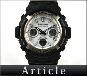 246276◆美品 動作確認済 CASIO カシオ G-SHOCK 腕時計 電波 ソーラー AWG-M100S デジアナ SS 樹脂 ホワイト ブラック メンズ/ D