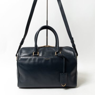 【1円スタート】SAINT LAURENT サンローラン 2way ショルダーバッグ ミニボストンバッグ ネイビー 紺 レザー イタリア製 ファスナー開閉式