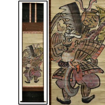 時代 大津絵 弁慶図 紙本 掛軸 書画 骨董品 古美術品 2424wbyN