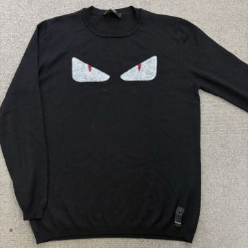 125『極美品・現行タグ』 FENDI フェンディ メンズ ウール ニット セーター モンスター バグズアイ ジャガードロゴ ブラック 黒 48 L