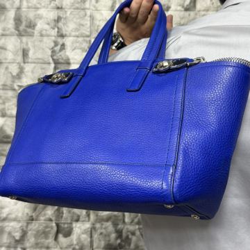 美品/A4収納◎ フェラガモ Salvatore Ferragamo アリアナ ガンチーニ メンズ ビジネス レザー 本革 トートバッグ 肩掛 希少 ロイヤルブルー