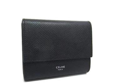 1円 ■美品■ CELINE セリーヌ スモールトリフォールド レザー 三つ折り 財布 札入れ 小銭入れカード入れ レディース ブラック系 FS9127