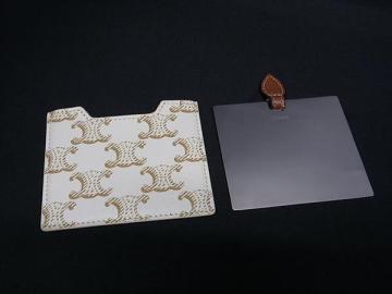 1円 ■美品■ CELINE セリーヌ トリオンフ レザー コンパクトミラー 鏡 手鏡 ハンドミラー メンズ レディース ブラウン系 FU7280