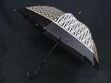 1円 ■美品■ FENDI フェンディ ズッカ柄 長傘 高級傘 アンブレラ 雨具 レディース メンズ ブラック系&times;ホワイト系 FV8050