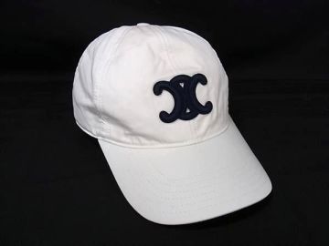 1円 CELINE セリーヌ トリオンフ コットン100％ キャップ 帽子 表記サイM メンズ レディース ホワイト系&times;ネイビー系 FW2526