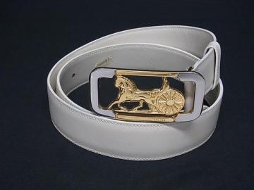 1円 CELINE セリーヌ ヴィンテージ 馬車金具 レザー ゴールド金具 ベルト 表記サイズ 75 レディース アイボリー系 BQ3340