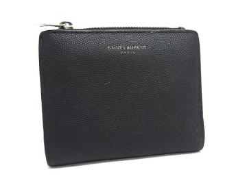1円 SAINT LAURENT サンローラン レザー 二つ折り 財布 ウォレット 小銭入れ 札入れ レディース ブラック系 FQ5014