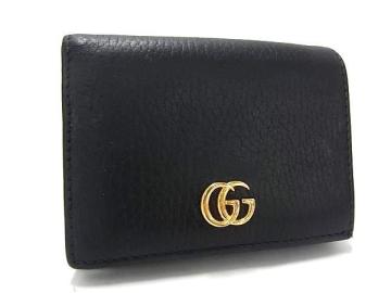1円 ■美品■ GUCCI グッチ GGマーモント レザー 二つ折り 財布 ウォレット 札入れ 小銭入れ レディース ブラック系 BN8188
