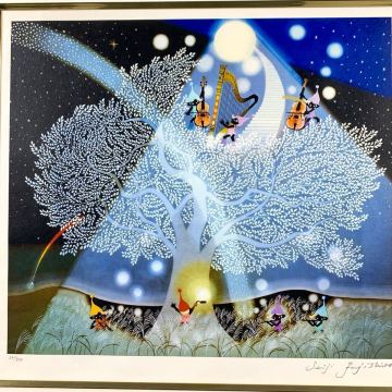 猫夢◆2 真作 藤城清治 「夢見る木」 ジクレー 32/500 直筆サイン [R59]RU