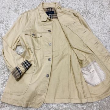 希少L！バーバリーロンドン【圧巻のノバチェック】BURBERRY LONDON イエローベージュ系 デニムジャケット Gジャン ロゴ刻印ボタン
