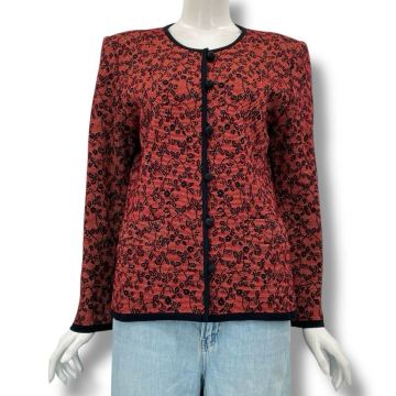 極美品 Yves Saint Laurent イヴ サンローラン ジャケット 花柄 毛 サイズL レッド 中古 0209-1 AH19 