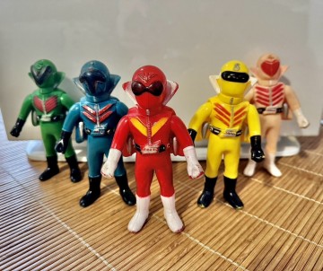 1975年ポピー製ゴレンジャー5人フルセット 当時物ヴィンテージ 全高13cm ソフビ人形 秘密戦隊ゴレンジャー 戦隊ヒーロー 東映 昭和 レトロ