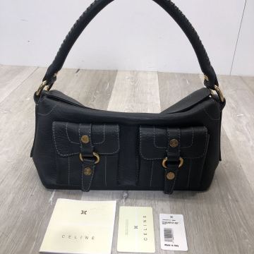 ★366 CELINE セリーヌ マカダムロゴ ブギーバッグ ハンドバッグ レザー バッグ ブラック 黒