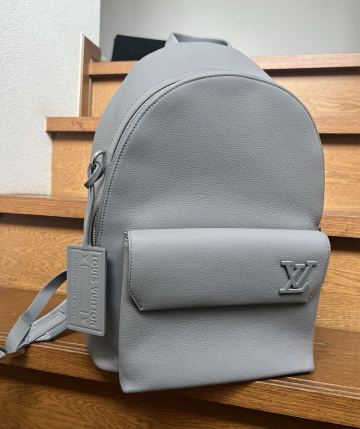 ◆ルイ ヴィトン LOUIS VUITTON◆ M59325 バックパック アエログラム テイクオフ レザー リュック ライトグレー シルバーメタル 