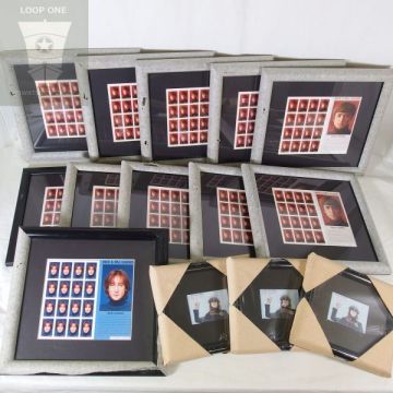 【未使用/大量おまとめ/1円～】ジョン・レノン 外国切手14シート シリアルナンバー入 ROCK & ROLL LEGENDS JOHN LENNON 額入り/140サイズ