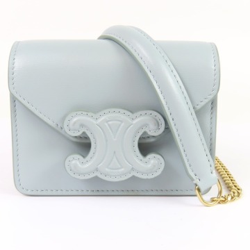 205830★1円スタート★CELINE セリーヌ 未使用品 トリオンフ ミニチェーンショルダーバッグ ショルダーバッグ レザー ライトブルー