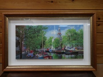 【青宝】020525小田切訓「南教会のある運河」版画　技法ジクレ　55/200　証明シール　額装（17321620）