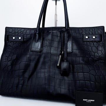 1円■入手困難■幻の逸品■SAINT LAURENT サンローラン サックドジュール クロコ型押し オールレザー トートバッグ ビジネス A4 メンズ 黒
