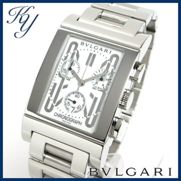 1円～ 3ヵ月保証付き 磨き済み 美品 本物 定番 人気 BVLGARI ブルガリ レッタンゴロ RTC49S クロノグラフ ホワイト メンズ 時計