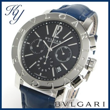 1円～ 3ヶ月保証付き 磨き済み 美品 本物 定番 人気 BVLGARI ブルガリ BB42SL CH クロノグラフ 革ベルト ブラック メンズ 時計