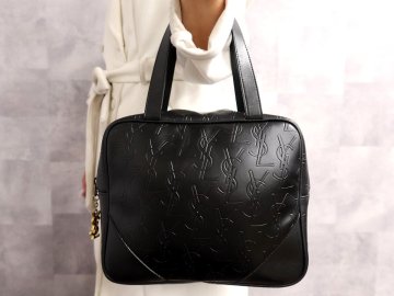 超美品●YSL Yves Saint-Laurent イヴ・サンローラン●PVC カーフ レザー●ハンド バッグ●黒●ゴールド金具●ヴィンテージ●B5●Js65076