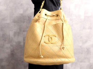 ●超美品●シャネル●マトラッセ●ココマーク●カーフ レザー 本革●巾着 ショルダー バッグ●ベージュ●G金具●ヴィンテージ●Js65594