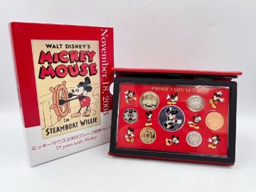 1円 ミッキーマウス 2003年 平成15年プルーフ貨幣セット 銀銘板 約20g 記念硬貨 貴金属 メダル 造幣局 保存箱付き 現状保管品 【TM001】