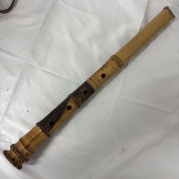 寺222 尺八 精華銘 篁山調 銀三線 銀縁尺八 和楽器 精華 長さ約54cm 笛 竹製