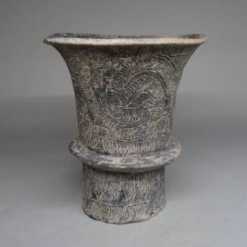 「都内コレクター所蔵品」タイ古陶磁　バンチェン土器　黒陶刻文壷　土器 ◆発掘品 彩文土器 彩陶壺　lot:21205