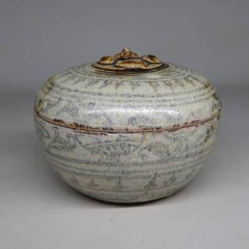 「都内コレクター所蔵品」タイ スコータイ時代 カロン窯 鉄絵唐草文蓋物 柿 合子 宋胡録　タイ スワンカローク窯　東南アジア古陶器21212