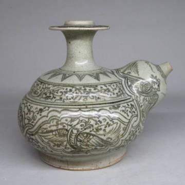 「都内コレクター所蔵品」タイ　スコータイ時代　カロン窯　鉄絵鳳凰唐草文水注　宋胡録　タイ スワンカローク窯　東南アジア古陶器22816