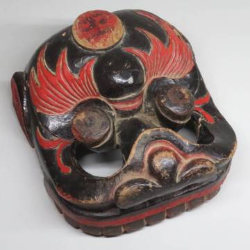 【李朝/高麗 特集出品】李朝 木彫　彩色仮面　獅子頭　お面　/李朝時代 朝鮮美術lot:31130