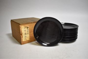 【英】A572 時代 黒漆皿12枚 日本美術 漆芸 塗物 漆器 盆 骨董品 美術品 古美術 時代品
