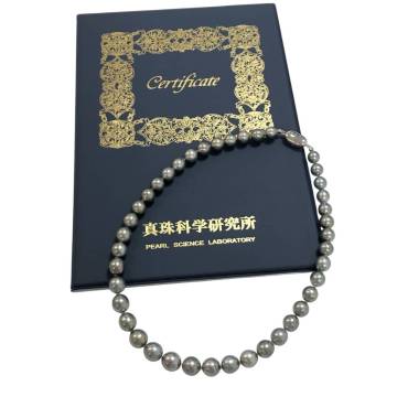1円〜 黒蝶真珠 パール ネックレス 8.1-10.4mm テリ最強 南洋黒蝶真珠 黒蝶 クロチョウ 本真珠 Pearl オーロラ SILVER刻印 真珠科学研究所