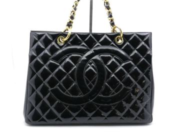 〇5888 CHANEL シャネル マトラッセ デカココマーク エナメル チェーン トート ショルダー バッグ