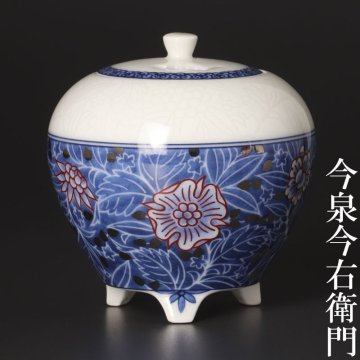 【古美味】十四代今泉今右衛門 色絵雪花藍色墨はじき草花文香炉 茶道具 保証品 kN8Y