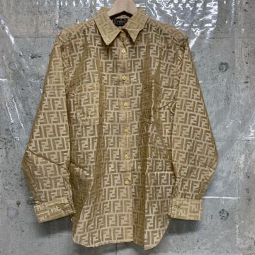 3-133 FENDI フェンディ 長袖 シャツ シアーシャツ シースルー ズッカ柄 FF 総柄 ベージュ トップス FENDIjeansタグ MADE IN ITALY 