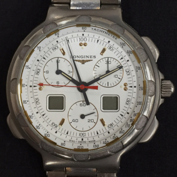 1円 ロンジン コンクエスト クロノグラフ 540 4009 クォーツ 腕時計 メンズ ホワイト文字盤 ジャンク LONGINES