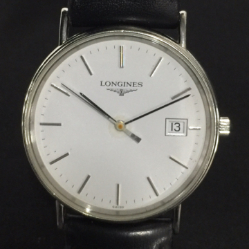 1円 ロンジン L4.720.4 デイト クォーツ メンズ 腕時計 ラウンド 白文字盤 社外ベルト LONGINES