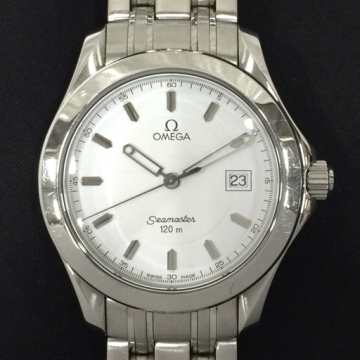 オメガ シーマスター 120m デイト クォーツ 腕時計 メンズ ホワイト文字盤 稼働品 純正ブレス ブランド小物 OMEGA