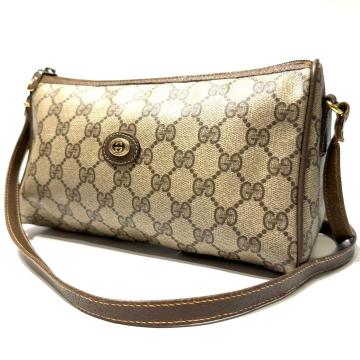 希少●GUCCI グッチ GGスプリーム PVC レザー ショルダーバッグ クロスボディ レザー インターロッキング ブラウン 金具 マチ