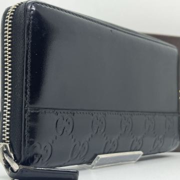 ■希少/極美品■ GUCCI メンズ ビジネス 長財布 ラウンドファスナー シマ スムースレザー 本革 レザー ブラック 小銭入れ レディース