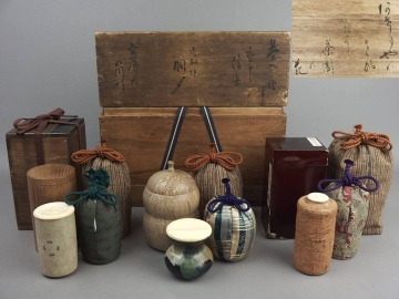 茶道具　高取胴締茶入　空中信楽茶入　高麗茶入　仕覆　箱付　時代物　伝世品　（奈良依頼品）