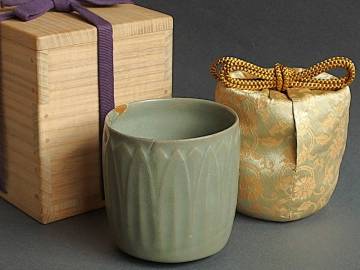 ◎野遊６ 優品の高麗青磁蓮弁文筒碗 高麗時代 12世紀 茶道 青磁 龍泉窯 宋 仏教美術