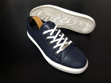 試し履き程度 グッチ 8.5 GUCCI エース ACE レザースニーカー 濃紺 1535