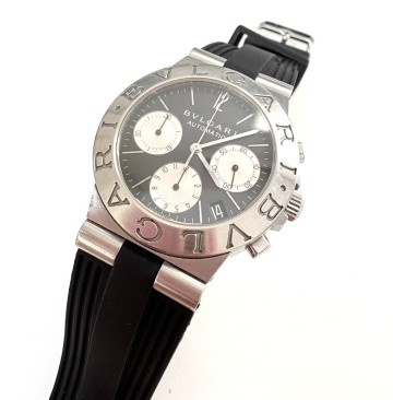 B10)100円～良品 BVLGARI/ブルガリ ディアゴノ クロノ CH35S 自動巻き ブラックダイアル 社外バンド