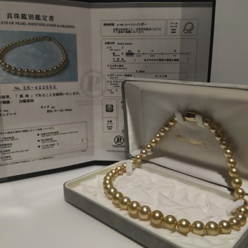 【南洋の真髄】ムーンレインボー 南洋真珠 ゴールデン パール ネックレス 9.0mm〜12.0mm 46cm SILVER 刻印 72.8g 本真珠 白蝶 シロチョウ