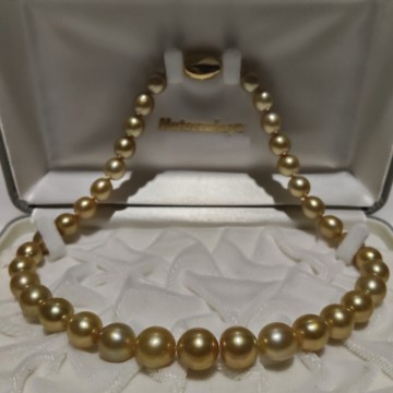 【至高の輝き】南洋真珠 ゴールデン パール ネックレス 9.3mm〜12.2mm 44cm SILVER 刻印 68.9g 本真珠 jewelry necklace 白蝶 シロチョウ